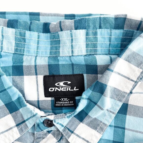 O'Neill Mens Shirt Casual Collared Short Sleeve Standard Fit Plaid Blue XXL - Picture 6 of 7